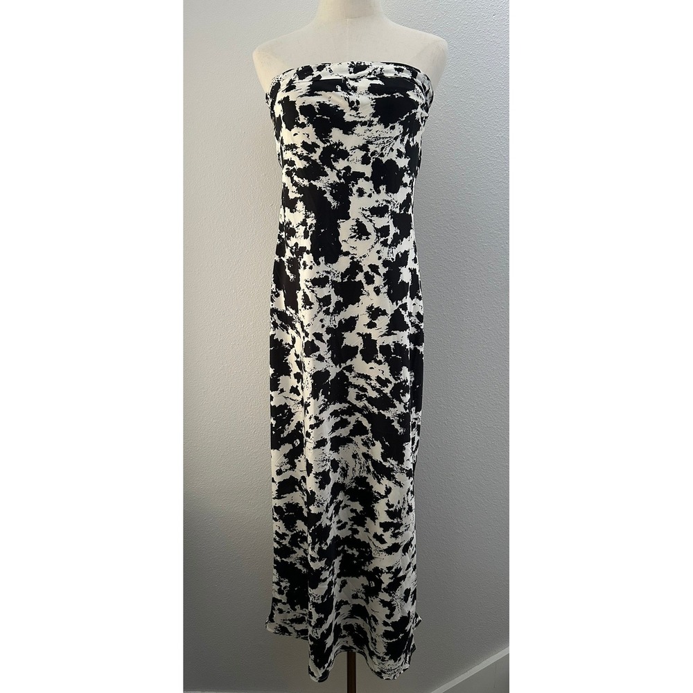Sincerely Jules Strapless Midi Dress M Black White Print Indie Sleaze Y2K 90s